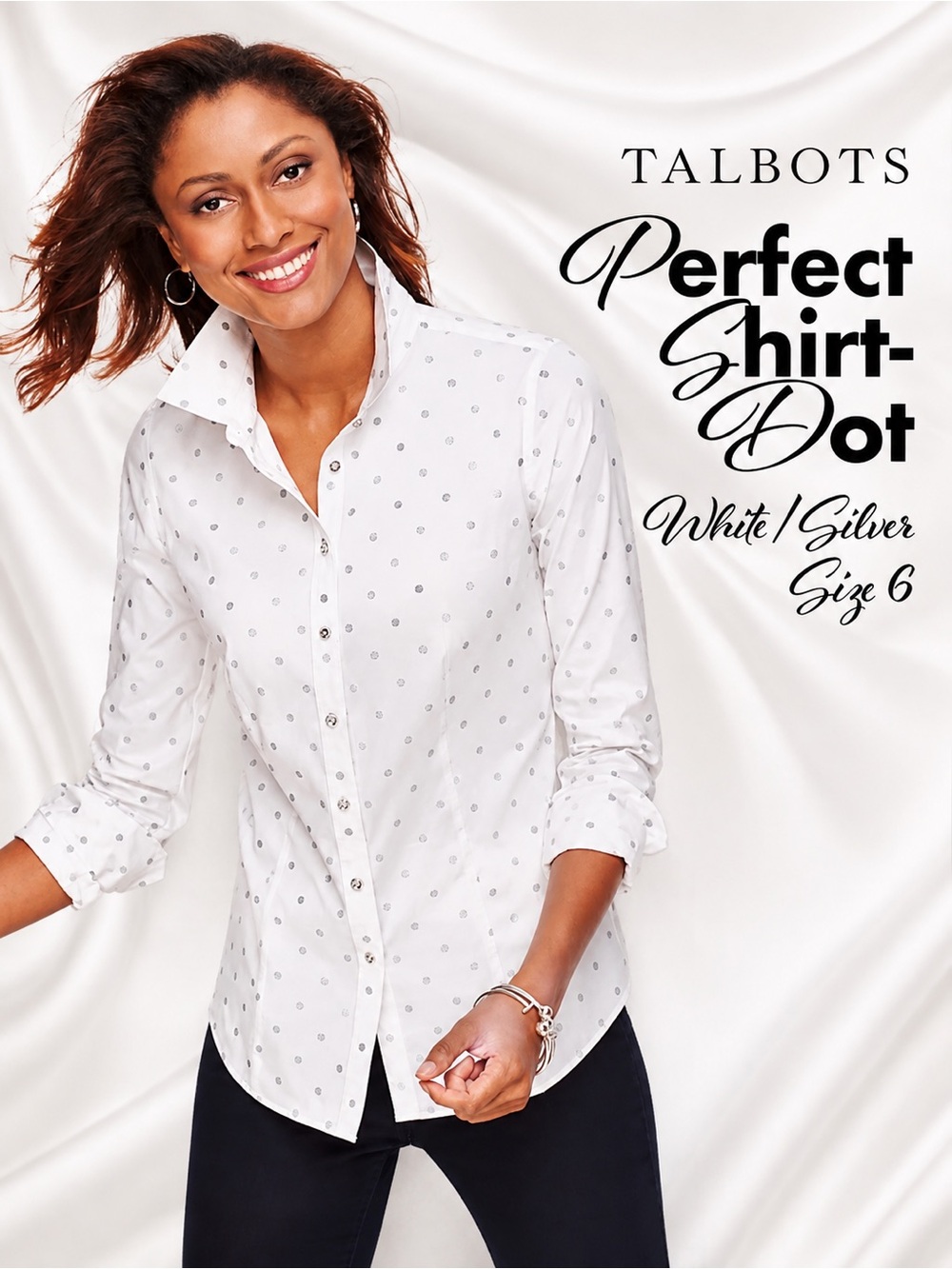 Talbots Perfect Shirt - Dot White / Silver NEW